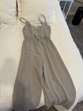 Wilfred Neutral Taupe Spaghetti-Strap Wide-Leg Jumpsuit